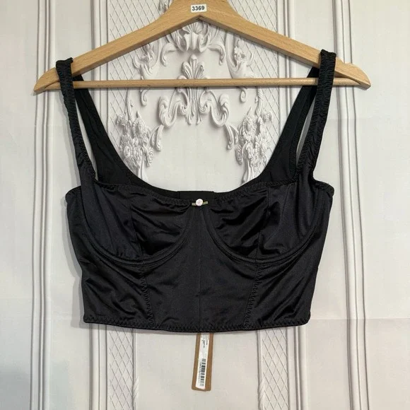 SKIMS STRETCH SATIN UNDERWIRE CORSET ONYX BLACK SIZE SMALL NWT $68
